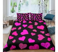 3D Print Breathable Microfiber Pink hearts pattern Quilt Cover All Season Bedding Set w/ Pillow Shams Romantic Comforter Cover Easy Care Machine Washable for Kids Teens Boys Girls Single（140x200cm）