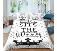 3D Print Breathable Microfiber Queen crown design Quilt Cover Easy Care Bedding Sets w/ Matching Pillowcase Vintage tattoo style Duvet Cover Set All Season Washable Kids Teens Boys Girls (140x200cm)