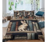 3D Print Breathable Microfiber Rabbit In Duvet Cover Set Easy Care Bedding Pillow Shams Vintage Library Scene Bedding Quilt Cover All Season Washable Kids Teens Boys Girls Super king(260x220cm)