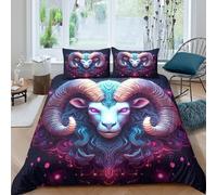 3D Print Breathable Microfiber Ram head Comforter Cover All Season Bedding Set with Pillow Cases Fantasy digital art Bed Quilt Cover Easy Care Soft Washable for Kids Boys Girls Single（135x200cm）