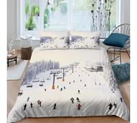 3D Print Breathable Microfiber Ski resort scene Duvet Cover Set Easy Care Bedding Pillow Shams Winter sports adventure Bedding Quilt Cover All Season Washable Kids Teens Boys Girls Double(200x200cm)