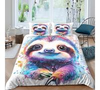3D Print Breathable Microfiber Sloth painting Comforter Cover Soft Bedding Set with Pillow Shams Colorful watercolor style Quilt Cover All Season Washable for Kids Teens Boys Girls Double（200x200cm）