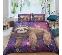 3D Print Breathable Microfiber Sloth sleeping Comforter Cover Soft Bedding Set with Pillow Shams Cartoon animal illust Quilt Cover All Season Washable for Kids Teens Boys Girls Super king（260x220cm）