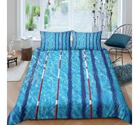 3D Print Breathable Microfiber swimming pool lanes Bed Quilt Cover Easy Care Bedding Set w/ Pillow Shams blue water texture Duvet Cover All Season Washable for Kids Teens Boys Girls Single（140x200cm）