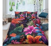 3D Print Breathable Microfiber TropicalFlowers Quilt Cover Easy Care Bedding Sets w/ Matching Pillowcase VibrantJungleStyle Duvet Cover Set All Season Washable Kids Teens Boys Girls Doub (200x200cm)