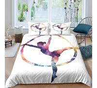 3D Print Breathable Microfiber Yoga Dancer Comforter Cover All Season Bedding Set with Pillow Cases Watercolor Artistic Bed Quilt Cover Easy Care Soft Washable for Kids Boys Girls King（220x240cm）