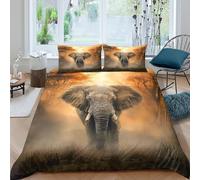 3D Print Breathable Microfibre African elephant Quilt Cover Set Soft Bedding Set with Pillow Cases wild safari scene Comforter Cover All Season Breathable for Men Women Kids Single（140x200cm）