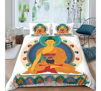 3D Print Breathable Microfibre Buddha figure Quilt Cover Set Soft Bedding Set with Pillow Cases Traditional Tibetan art Comforter Cover All Season Breathable Washable for All Single（135x200cm）