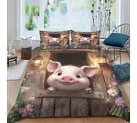 3D Print Breathable Microfibre Cute pig peeking Comforter Cover All Season Bedding Set with Pillow Cases Farmhouse cartoon style Duvet Cover Set All Season Washable for All Single（135x200cm）