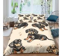 3D Print Breathable Microfibre Dachshund puppies Quilt Cover Set Soft Bedding Set with Pillow Cases cartoon playful style Comforter Cover All Season Breathable Washable for All Double（200x200cm）