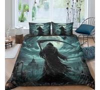 3D Print Breathable Microfibre Death figure Quilt Cover Set Soft Bedding Set with Pillow Cases Gothic horror art Comforter Cover All Season Breathable Washable for Men Women Kids Double（200x200cm）