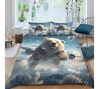 3D Print Breathable Microfibre Flying bear Quilt Cover Set Soft Bedding Set with Pillow Cases Fantasy surreal art Comforter Cover All Season Breathable Washable for Men Women Kids Single（140x200cm）