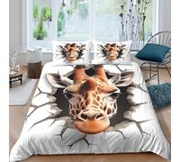 3D Print Breathable Microfibre Giraffe face Comforter Cover Soft Bedding Set with Pillowcases Wild animal art style Bed Quilt Cover All Season Easy Care Machine Washable for Couples Double（200x200cm）