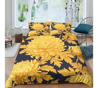 3D Print Breathable Microfibre Golden chrysanthemums Comforter Cover Soft Bedding Set w/ Pillowcases Botanical floral Bed Quilt Cover All Season Easy Care, Washable for Couples Single（140x200cm）