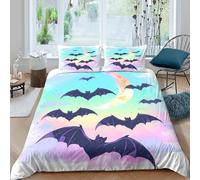 3D Print Breathable Microfibre Halloween bats Duvet Cover Set Soft Bedding Set w/ Pillow Shams vector illustration style Bedding Quilt Cover All Season Washable for Men Women Kids Single（140x200cm）