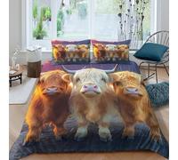 3D Print Breathable Microfibre Highland cattle Comforter Cover All Season Bedding Set with Pillow Cases Artistic digital paint Duvet Cover Set All Season Washable for Men Women Kids King（220x240cm）