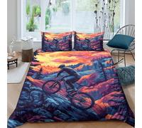 3D Print Breathable Microfibre Mountain biker action Comforter Cover Soft Bedding Set w/ Pillowcases Adventure illust Bed Quilt Cover All Season Easy Care, Washable for Couples Super king（260x220cm）