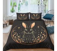 3D Print Breathable Microfibre Rabbit Moon Comforter Cover Soft Bedding Set with Pillowcases Starry Night Art Style Bed Quilt Cover All Season Easy Care Machine Washable for Couples Double（200x200cm）