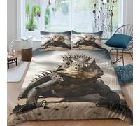 3D Print Breathable Microfibre spiky lizard Bed Quilt Cover Soft Bedding Set w/ Pillow Cases wild reptile style Duvet Cover Set All Season Skin-Friendly Washable for Men Women Kids Single（135x200cm）