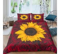 3D Print Breathable Microfibre Sunflower center Comforter Cover All Season Bedding Sets with Matching Pillowcase Floral arrangement Duvet Cover Easy Care, for Men Women Kids Single（135x200cm）