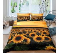 3D Print Breathable Microfibre Sunflower Field Quilt Cover Set Soft Bedding Set with Pillow Cases Natural Landscape Comforter Cover All Season Breathable Washable for All Super king（260x220cm）