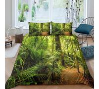3D Print Breathable Microfibre Tropical Forest Comforter Cover All Season Bedding Set with Pillow Cases Nature Green Duvet Cover Sets All Season Machine Washable for Men Women Kids King（220x240cm）