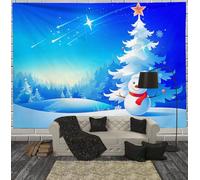 3D Print Christmas Snowman Tapestry Christmas Backdrop Scene Xmas Wall Decor Royal Blue Shooting Star Forest Tapestry Wall Hanging For House Home Door Garage Decoration, 150X130Cm