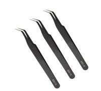 3D Print Cleanup Tweezers, Elbow | Anti-Static Curved, Microed Point and Flat Tips 3-Piece Set for Small Leftover Pieces, Supports