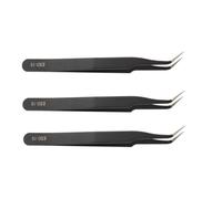 3D Print Cleanup Tweezers, Elbow | Anti-Static Curved, Microed Point and Flat Tips 3-Piece Set for Small Leftover Pieces, Supports