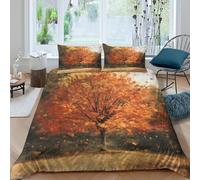 3D Print Com4table Microfibre AutumnTree Quilt Cover Breathable Bedding Sets w/ Matching Pillowcase FallLeafArtStyle Comforter Cover All Season, Easy Care, Washable Bedroom Decor Single（140x200cm）