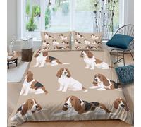 3D Print Com4table Microfibre Basset Hound dog Comforter Cover Breathable Bedding Set w/ Pillow Cases Cartoon illust Bed Quilt Cover All Season Skin-Friendly Washable Bedroom Decor Double（200x200cm）