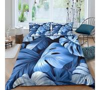 3D Print Com4table Microfibre Blue leaf pattern Comforter Cover Breathable Bedding Pillow Cases Tropical botanical Bed Quilt Cover All Season Skin-Friendly Bedroom Decor Super king(260x220cm)