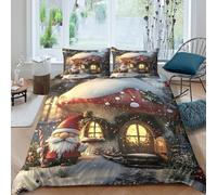 3D Print Com4table Microfibre Christmas Cottage Quilt Cover Breathable Bedding Sets w/ Matching Pillowcase Fairy Tale Winter Comforter Cover Easy Care, Washable Bedroom Decor Single(140x200cm)