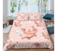 3D Print Com4table Microfibre Cute pig wings Duvet Cover Easy Care Bedding Set w/ Pillowcases Cartoon angel style Comforter Cover All Season Breathable Washable Bedroom Decor Super king（260x220cm）