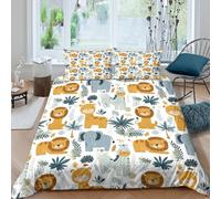3D Print Com4table Microfibre Cute safari animals Quilt Cover Breathable Bedding Sets w/ Matching Pillowcase Cartoon jungle Comforter Cover Easy Care, Washable Bedroom Decor Single(135x200cm)