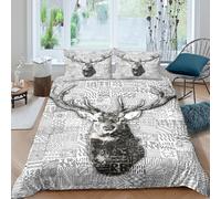 3D Print Com4table Microfibre Deer head art Comforter Cover Breathable Bedding Set w/Pillow Cases Black white sketch style Quilt Cover All Season Soft Washable Boys Girls Kids Super king（260x220cm）