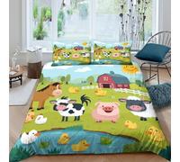 3D Print Com4table Microfibre Farm animals Comforter Cover Breathable Bedding Pillow Cases Cartoon style illustration Bed Quilt Cover All Season Skin-Friendly Washable Bedroom Decor Single(135x200cm)