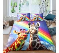 3D Print Com4table Microfibre Giraffe selfie Quilt Cover Breathable Bedding Sets w/ Matching Pillowcase Cartoon whimsical style Comforter Cover Easy Care, Washable Bedroom Decor King(220x240cm)