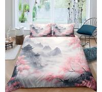 3D Print Com4table Microfibre mountain temple Bedding Quilt Cover All Season Bedding Pillow Cases oriental l&scape paint Quilt Cover Easy Care Breathable Washable Couples Super king(260x220cm)
