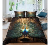 3D Print Com4table Microfibre Peacock display Bedding Quilt Cover All Season Bedding Set w/ Pillow Cases Artistic feather design Quilt Cover Easy Care Breathable Washable Couples Single（140x200cm）