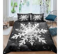 3D Print Com4table Microfibre Snowflake art Comforter Cover Breathable Bedding Pillow Cases Monochrome winter design Bed Quilt Cover All Season Skin-Friendly Washable Bedroom Decor King(220x240cm)