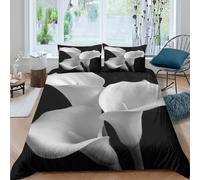 3D Print Com4table Microfibre White calla lily Duvet Cover Easy Care Bedding Set w/ Pillowcases Black & white floral Comforter Cover All Season Breathable Washable Bedroom Decor Super king（260x220cm）