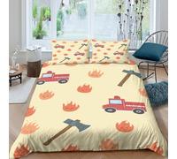 3D Print Comfortable Microfiber Firefighter theme Comforter Cover All Season Bedding Set w/ Pillow Shams Cartoon kids design Quilt Cover Easy Care Machine Washable for Teens Adults Single（140x200cm）