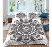 3D Print Comfortable Microfiber Ornate mandala Comforter Cover All Season Bedding Set w/ Pillow Shams Boho decorative pattern Quilt Cover Easy Care Machine Washable for Teens Adults Single（140x200cm）