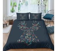 3D Print Comfortable Microfiber Stag head art Comforter Cover All Season Bedding Set w/Pillow Shams Colorful abstract style Quilt Cover Easy Care Machine Washable for Teens Adults Double（200x200cm）