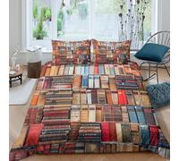 3D Print Comfortable Microfiber Vintage books Comforter Cover All Season Bedding Sets with Pillow Shams Classic library decor Quilt Cover Easy Care Machine Washable for Teens Adults Double（200x200cm）