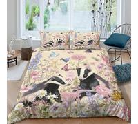 3D Print Comfortable Microfibre Badger garden scene Bed Quilt Cover Soft Bedding Set with Pillow Cases Wildlife illust Quilt Cover All Season Breathable Washable for Bedroom Decor Double（200x200cm）