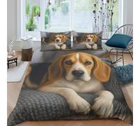 3D Print Comfortable Microfibre Beagle puppy Bedding Quilt Cover All Season Bedding Set with Pillow Cases Cute pet illustration Quilt Cover Easy Care Breathable Washable for Couples Single（135x200cm）