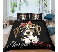 3D Print Comfortable Microfibre Beagle puppy Bedding Quilt Cover All Season Bedding Set with Pillow Cases Cartoon cute design Quilt Cover Easy Care Breathable Washable for Couples Double（200x200cm）