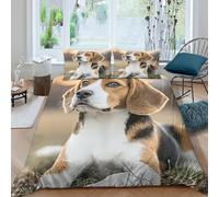 3D Print Comfortable Microfibre beagle puppy Quilt Cover Set Breathable Bedding Set w/ Pillow Shams cute outdoor pet style Duvet Cover All Season, Easy Care, Washable for All Single（140x200cm）